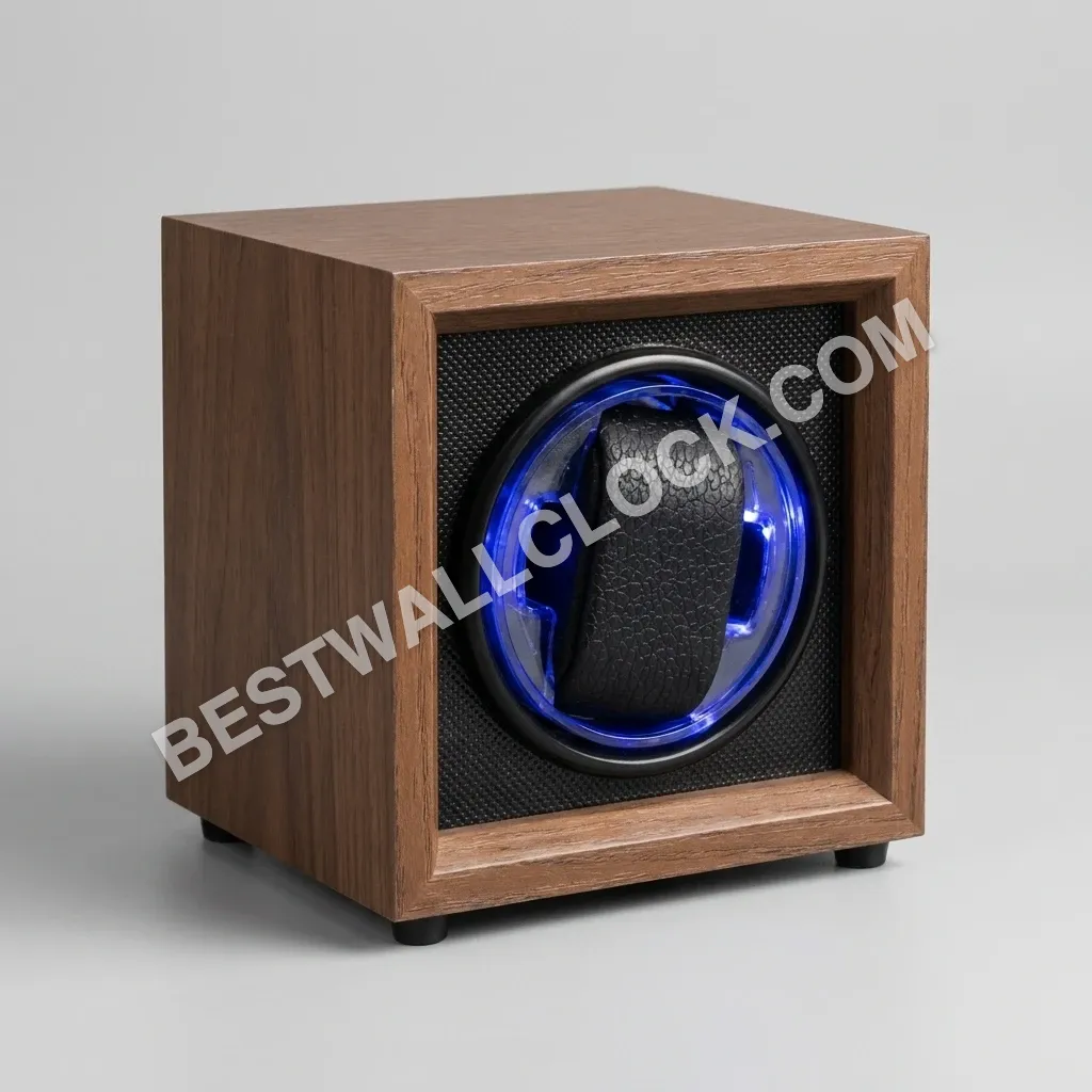 Premium Handcrafted Walnut Grain Single Watch Winder with LED Illumination - Image 2