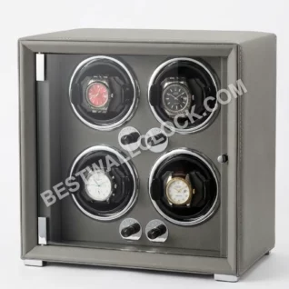 Premium Pebbled Grey Leather Quad Watch Winder - Mabuchi Silent Edition